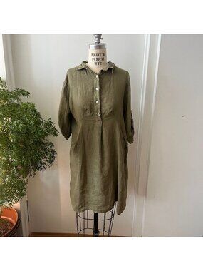 NWT ELENA BALDI  Olive Green Italian Linen Dress Size Large
